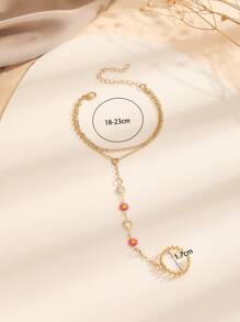 1pc Fashionable Dripping Oil Flower Design Sexy Attached Finger Bracelet - Yellow Gold - View 5