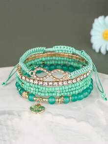 6入組時尚的心形＆無限符號串珠手鐲配飾,是週年紀念和約會之夜的甜蜜情侶禮物 - 0152 - 查看 10