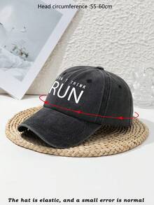 1pc Unisex Run Letter Outdoor Casual Adjustable Baseball Cap, Spring, Autumn, Sunproof, Suitable For Daily Wear - Black - View 4