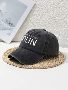 1pc Unisex Run Letter Outdoor Casual Adjustable Baseball Cap, Spring, Autumn, Sunproof, Suitable For Daily Wear - Black - View 2