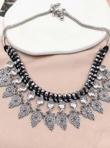 欧美时尚复古几何3d波西米亚风玻璃项链吊坠配流苏手工编织，仿古银链项链；欧美时尚波西米亚风复古夸张个性古铜色圆形吊坠项链锁骨链 - 項鍊 - 查看 8