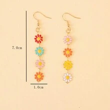 1對時尚可愛的滴油和多彩花形吊墜耳環,適合女士婚禮、派對、宴會佩戴 - 花朵 - 查看 7