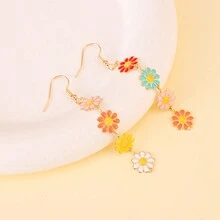 1對時尚可愛的滴油和多彩花形吊墜耳環,適合女士婚禮、派對、宴會佩戴 - 花朵 - 查看 3