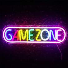 Game Zone Neon Sign With Rgb Led Lights, Wall Mounted Usb Powered Night Light With Switch Button