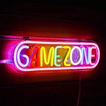 Game Zone Neon Sign With Rgb Led Lights, Wall Mounted Usb Powered Night Light With Switch Button