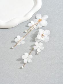 1 对布艺花朵长款吊坠耳环适合日常佩戴情人节、妈妈、母亲、母亲节、礼物 - 白色 - 查看 4