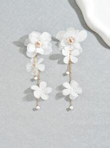 1 对布艺花朵长款吊坠耳环适合日常佩戴情人节、妈妈、母亲、母亲节、礼物 - 白色 - 查看 3