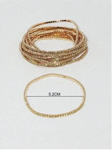 時尚女士彈性12股手鍊,鑲有水晶裝飾,金色調 - 黃色 - 查看 3