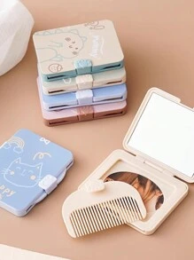 Cầm tay di động Gấp lại Gương trang điểm Với lược , Lý tưởng Đối với Ngoài trời Sử dụng , Họa tiết Ngẫu nhiên - Nhiều màu - Xem 1