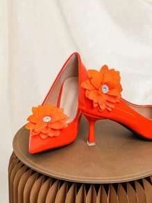 1 对手工制作多层橙色莲花鞋夹，高跟鞋、婚鞋装饰配件，可拆卸 DIY - 橘色 - 查看 2