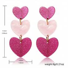 2 件简约亚克力纹理耳环，三层粉色心形吊坠耳环，情人节送给女士的礼物 - 愛心 - 查看 4