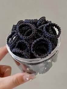 50pcs Colorful Elastic Hair Ties With Lace Pattern, Hair Bands For Girls - Black - View 1