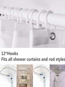 4pcs Creative Leopard Print Patchwork Shower Curtains, Waterproof Shower Curtains, 12 Hooks, Bathroom Rug, U-Shaped Toilet Mat, Toilet Lid Cover, Bathroom Decor Set - Multicolor - View 7