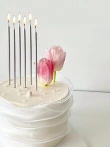 6 件长直生日快乐周年节日派对蛋糕蜡烛 - 銀色 - 查看 3
