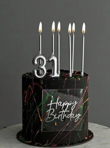 6 件长直生日快乐周年节日派对蛋糕蜡烛 - 銀色 - 查看 6