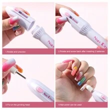 LIMEGIRL 5 合 1 迷你电动指甲钻套装修甲修脚打磨抛光美甲打磨锉笔工具机、美甲用品、美甲工具、美甲工具、返校、指甲、按压指甲的美甲工具 - 白色 - 查看 5