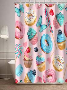 4入組創意甜甜圈淋浴簾,防水淋浴簾,12個掛鉤,浴室墊,u型馬桶墊,馬桶墊,浴室裝飾,淋浴簾套裝 - 彩色 - 查看 4