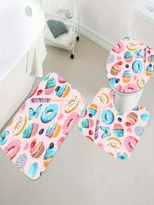 4入組創意甜甜圈淋浴簾,防水淋浴簾,12個掛鉤,浴室墊,u型馬桶墊,馬桶墊,浴室裝飾,淋浴簾套裝 - 彩色 - 查看 5