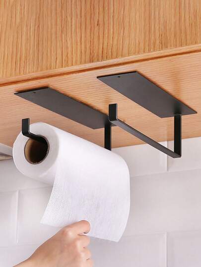 1pc Kitchen Paper Towel Holder, Cabinet Roll Paper Rack, Dishcloth & Plastic Wrap Storage Hanger
