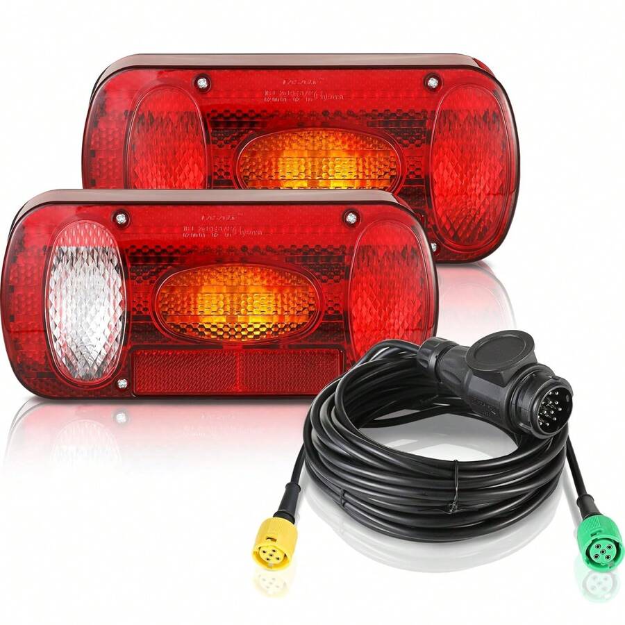 Iluminación de remolque de luz trasera 13 pin, luces traseras de iluminación de remolque de 12 V con 6 funciones, 2 x 5.5 m de cable establecido - Rojo - Ver 1