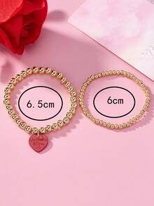 1套2個串珠心形吊墜手鐲,情人節禮物