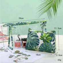 1pc Women's Travel Canvas Toiletry Bag With Large Capacity, Pure , Creative Print, Cloth Makeup Bag - Two Piece Set - View 3