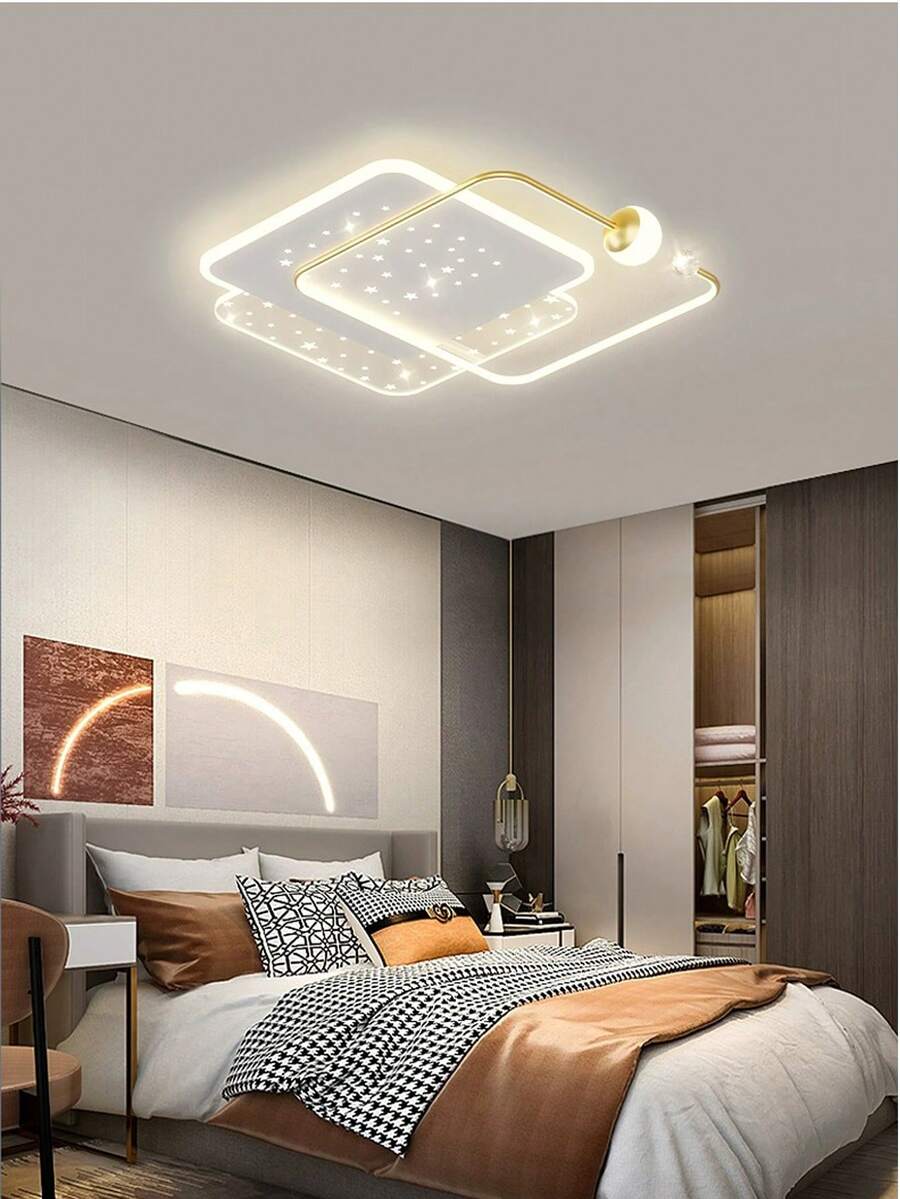Scandinavian Square Ceiling Light, Gold/White/Black, Remote Control Dimmer, Suitable For Living Room, Bedroom Home Decoration - L50CM - View 1