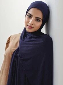 1pc Solid Color Breathable Modal Scarf-Style Headband, Suitable For Daily Life For Abaya - Navy Blue - View 2