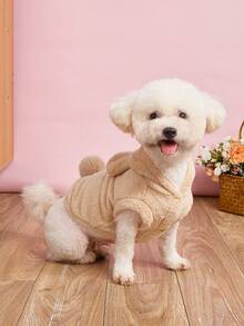 柔軟絨毛寵物衣服,配有可拆卸的小熊耳朵和尾巴裝飾,手感優良的寵物睡衣 - 卡其色 - 查看 3