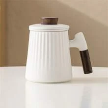 1pc Ceramic Filter Mug Cup With Tea-Water Separation Function, Perfect For Office Tea Making, Ideal Business Gift In Gift Box - White - View 8