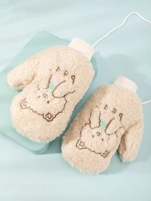 1雙女士絨毛頸掛手套,冬季卡通保暖防風,加厚內襯及拇指 - 包指手套 - 查看 2