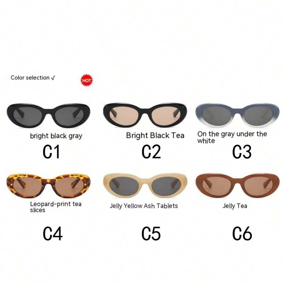 1pc Pc Oval Frame Y2k Style Sunglasses With Concave Shaped Small Frame, Fashionable And Vintage Streetwear Eyeglasses For Cross-Border - Multicolor - View 1