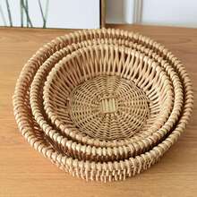 柳條藤竹籃收納籃,30*30*8cm/11.8*11.8*3.1in 編織籃可放食物、水果、零食、雜物、玩具、各種小裝飾品、麵包籃、桌面整理收納籃,耐用 - 棕色 - 查看 8