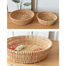 柳條藤竹籃收納籃,30*30*8cm/11.8*11.8*3.1in 編織籃可放食物、水果、零食、雜物、玩具、各種小裝飾品、麵包籃、桌面整理收納籃,耐用 - 棕色 - 查看 11