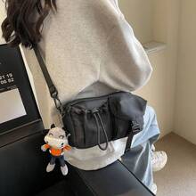 中性時尚斜背袋/肩袋,街頭風格,日系,通勤,休閒,購物袋 - 黑色 - 查看 7