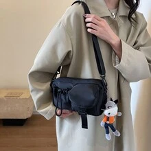 中性時尚斜背袋/肩袋,街頭風格,日系,通勤,休閒,購物袋 - 黑色 - 查看 6