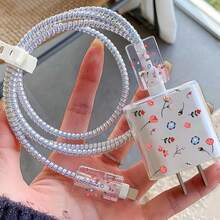 5 Piezas Funda Protectora Con Cargador De 20 W Con Estampado Floral - Multicolor - Ver 4