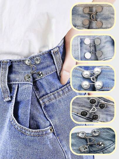 1 套裤子腰部紧固件，适用于宽松牛仔裤，裤腰夹，可拆卸牛仔裤纽扣别针，无需缝纫腰带紧固件