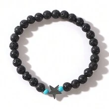 1pc Simple Men's Valentine Handcrafted Jewelry 2024 Stack Hematite Stone Star Beaded Bracelets Adjustable For His - Multicolor - View 9