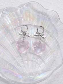 1 对甜美酷炫原宿红色玻璃心形吊坠耳环，适合女士热销女孩礼物 Y2K 朋克蝴蝶结耳环配饰 - 心形 - 查看 5