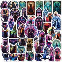 50入組黑暗貓哥特版防水diy創意塗鴉貼紙,適用於筆記型電腦手機殼吉他滑板水瓶桿頭盔滑雪板行李箱冰箱門窗家居塗鴉裝飾貼紙 - 彩色 - 查看 1