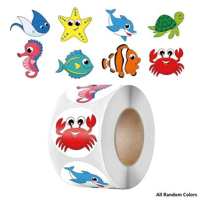 500 hojas/rollo Pegatinas de vida marina Pegatinas de peces, estrellas de mar, cangrejos, tortugas Etiquetas lindas de animales y dinosaurios Pegatinas para sobres, juegos, aula, recompensas, decoración de fiestas (Todos los accesorios son de colores y estilos aleatorios), Pegatinas de peces, Pegatinas, Decoraciones de fiesta
