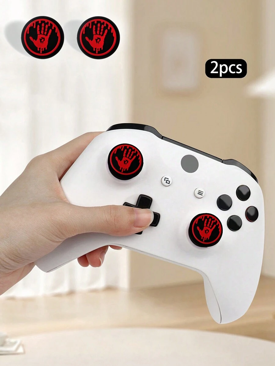 1pair Black & Red Hand-Shaped Silicone Joystick Caps Compatible With Ps4/Ps5/Xone/Xbox Series X Controllers Universal Silicone Control Button Joystick Caps - Black Red - View 1