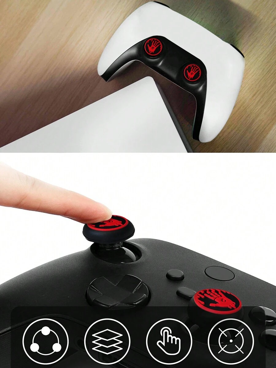 1pair Black & Red Hand-Shaped Silicone Joystick Caps Compatible With Ps4/Ps5/Xone/Xbox Series X Controllers Universal Silicone Control Button Joystick Caps - Black Red - View 1