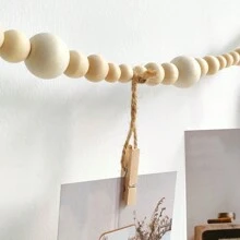 Hanging Photo Frame With Clip, Bohemian Wood Bead Decoration Hanging Photo Frame Clip For Dormitory, Classroom, Bedroom, Home Decoration, Wood Bead Garland, Hanging Photo Holder Card Classroom Home Dormitory Decoration - Khaki - View 2