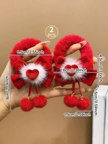 2 buc elastice de păr cu fundă de pluș pentru fete, roșii și albe, potrivite ca și cadou de Crăciun și Anul Nou pentru fete - Roșu și alb - Vizualizare 3