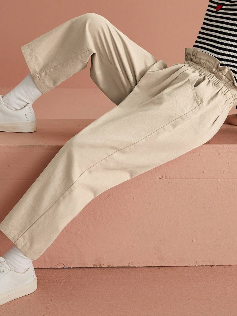 Tween Girls Casual Ruffled Waist Tapered Pants