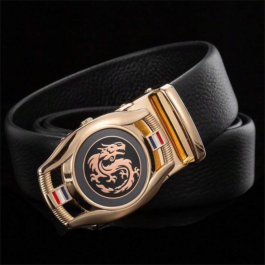 1入組3.5公分寬無性別皮帶,西部風扣釦,適用於休閒、年青風格 - 金色 - 查看 1