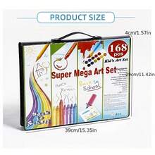 168pcs Paintbrush Set, Drawing Stationery Watercolor Pencils Crayons Colored Pencils Art Supplies, Gifts For Christmas ,Halloween ,Thanksgiving Gifts! - Blue - View 3
