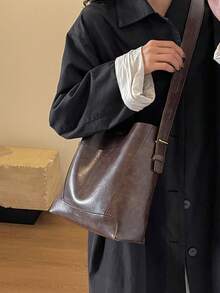 Women's Bag Autumn And Winter New Style Shoulder And Cross-Body Bucket Bag With Large Capacity, Vintage And Versatile - Coffee Brown - View 4